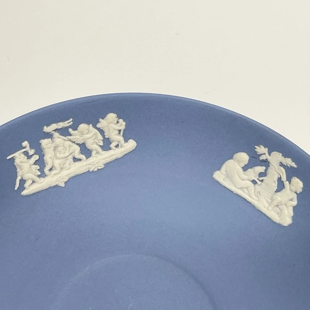 Vintage 1957 Wedgewood Jasperware Pale Blue Demitasse Tea Cup & Saucer England